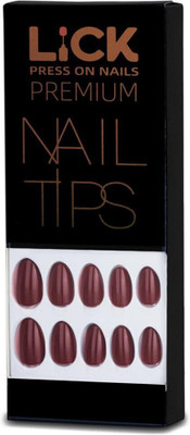 Lick - Press on Nails Artificial Nails and Fake Nails Set Glossy Dark Maroon(Pack of 12)