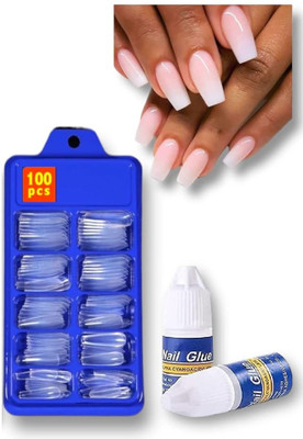 Vyomiris Transparent Nails 00 Artificial Fake Nail Set TRANSPARETN(Pack of 100)