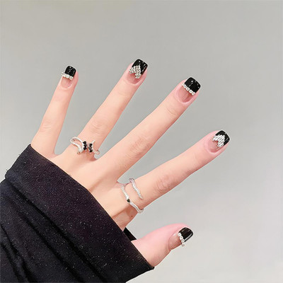 KILLFE Artificial Reusable Stone Décor Colorful Nails Set With Glue Black,Pink(Pack of 24)