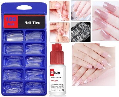 FELICECHIARA Nail Art Tips Fake Nail Plastic Free Nail Glue Long Nails Transparent TRANSPARENT(Pack of 100)