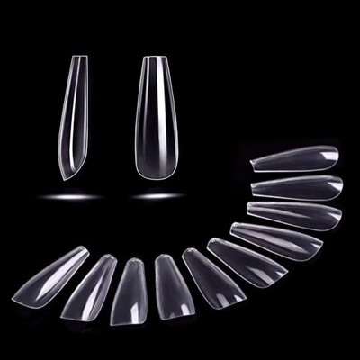 AMOSFIA Soft Transparent Artificial Nails with Glue for Women, Girls Transparent(Pack of 100)