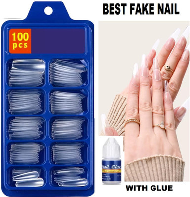 NADJA Lightweight 100 Reusable Transparent Nails For Festivals & Special Occasion TRANSPARENT(Pack of 100)