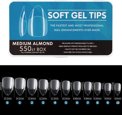 NAILWIND Medium Almond Coffin Nails Tips, French Cover Clear Soft Gel Tips, Medium Almond Coffin False Nail Tips for Acrylic Nails Extension For Nail Art Girls Women(Pack of 550)