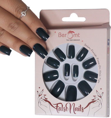 BEROMT PREMIUM GLOSSY NAILS - 358 Black(Pack of 12)
