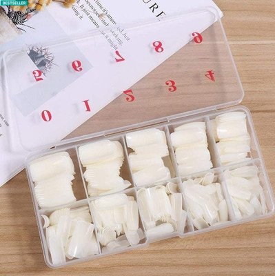 HUZURLU 100 Piece and Reuseable Artificial Nail-01 OFF WHITE(Pack of 100)
