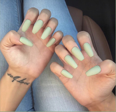 VIKSON INTERNATIONAL LIGHT GREEN MATTE FINISH ARTIFICIAL FAKE NAILS set OF 24 PCS NAILS LIGHT GREEN(Pack of 24)