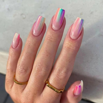 kyiesh Reusable Glossy Multicolor Press on Nails Multicolor(Pack of 24)