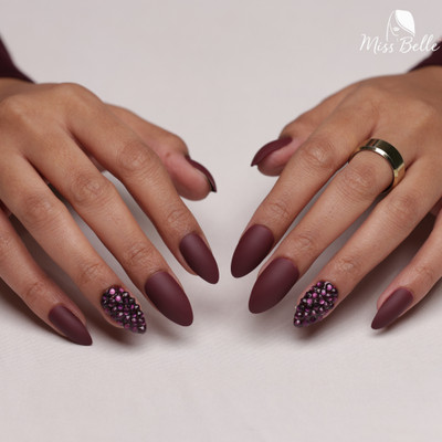 MISSBELLE Imperial Garnet Press On Nails | Reusable Nails with Pre & Post Care Kit Plum Velvet(Pack of 24)