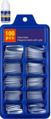 Herrlich 100 Reusable Easy To Use Transparent Nails TRANSPARENT(Pack of 100)
