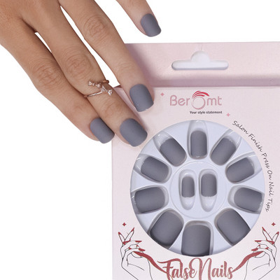 BEROMT PREMIUM MATTE NAILS 428 GREY(Pack of 12)