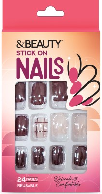 &BEAUTY Artificial Fake Nail Set | Stick On nails | Reusable stick-on nails | Multicolour(Pack of 24)