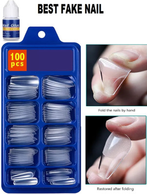 Vyomiris 100 Pcs Artificial Nails Transparent with nail glue TRANSPARETN(Pack of 100)