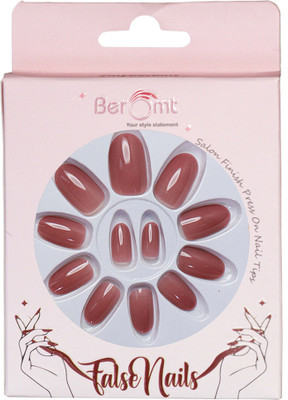BEROMT PREMIUM GLOSSY NAILS - 390 Brown(Pack of 12)