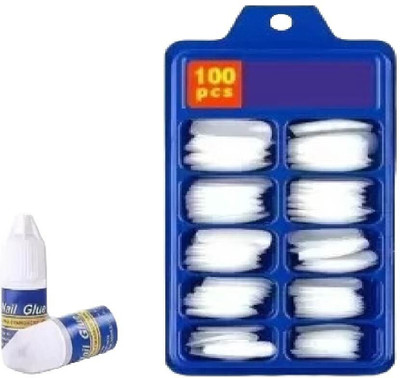 NITAJ Artificial Fake Transparent Nails Set With Glue (1 Set = 100 Nails) White(Pack of 100)