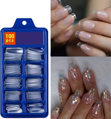LILLYAMOR Transparent Nails, 100 Reusable Artificial Fake Nail Set Transparent(Pack of 100)