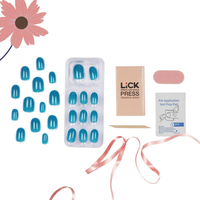 Lick - Press on Nails FB404 Artificial Nails and Fake Nails Set Turquoise(Pack of 24)