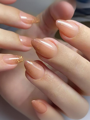 The Violet Tag 24 pc reusable press on nails in Radiant Glow design with glue Peach(Pack of 24)