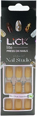 Lick - Press on Nails 24 Pcs Mustard Fake/False/Artificial Nails Extension Reusable Acrylic Nails-631 Oval Shape Mustard Yellow(Pack of 24)
