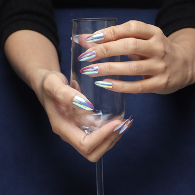 Lick - Press on Nails Artificial/False Nail Art Purple Chromatic And Chromatic Almond Purple Chromatic(Pack of 14)