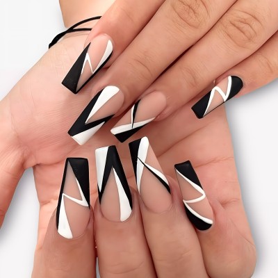 Shhagan Geometric Square Nails with Negative Space black(Pack of 12)