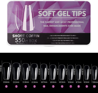 NAILWIND Soft Gel Full Cover Nails,Fake Nail Extension, Short coffin-Purple CLEAR(Pack of 550)