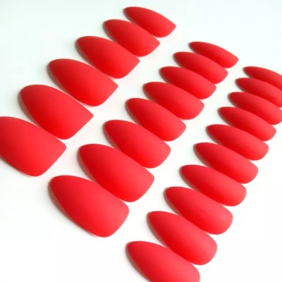 BUZIVENTURES 24PC/SET BEAUTIFUL RED MATTE ARTIFICIAL REUSABLE NAILS WITH NAIL GLUE RED MATTE FINISH(Pack of 24)