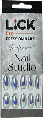 Lick - Press on Nails 14 Pcs Chromatic Almond Shaped Reusable Artificial/False/Fake Nail Extension-923 Purple Chromatic(Pack of 14)