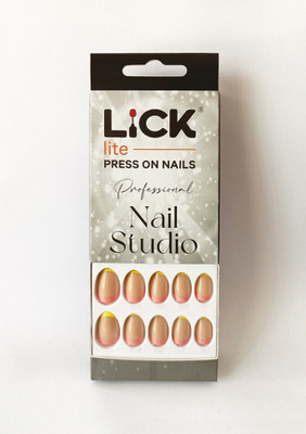 Lick - Press on Nails Artificial/False Nail Art Oval Shaped Pastel Pink With Hints of Yellow-903 Pastel Pink With Hints of Yellow(Pack of 24)