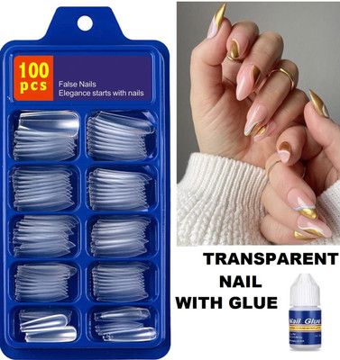 Vyomiris Pack of 100 Artificial Fingernails for Women and Girls TRANSPARETN(Pack of 100)