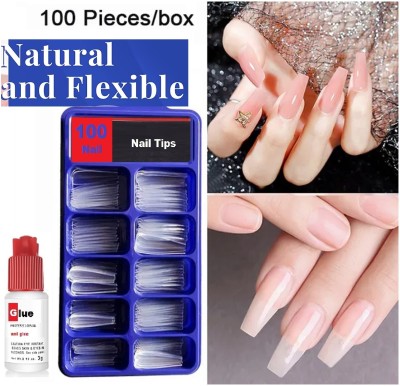 FELICECHIARA 3D Artificial Nail Set Nail with Glue For Women & Girls TRANSPARENT(Pack of 100)