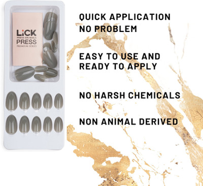 Lick - Press on Nails Grey Oval Shape Artificial Reusable Acrylic _ With Application Kit Greige-706 Greige(Pack of 24)