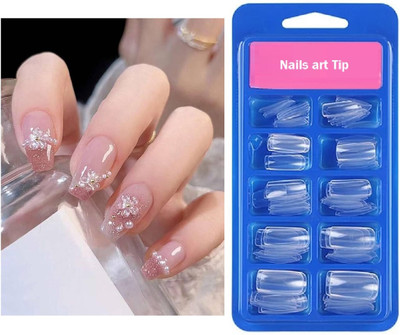 OLETSUN Professional 100pcs Artificial Reusable False Artificial Nails & Glue Transparent(Pack of 100)