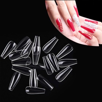 LILLYAMOR Best Transparent Artificial Nails with Glue for Women, Girls Transparent(Pack of 100)