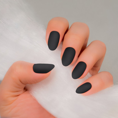 Bella Monza 24 Pcs Artificial Fake Nail Set with Glue, Reusable Stick On Nails Kit For Women Matte Black(Pack of 24)
