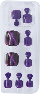 Lick - Press on Nails Artificial Toe _ Set Reusable Fake/False _ Extension With Application Kit-963 Blue(Pack of 12)