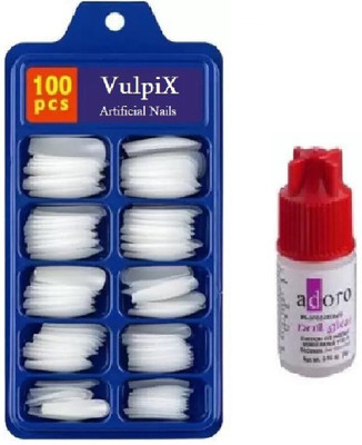 VULPIX Fake Acrylic Artificial Nails With Gum Cream White White(Pack of 100)
