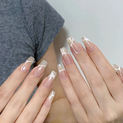 NAKHI 24 Reusable Artificial Nail Set | Base Peach colour Design Nails Peach(Pack of 24)