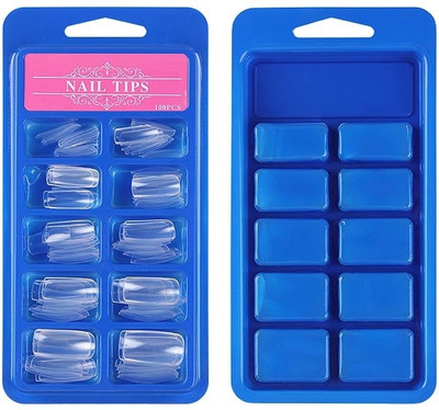 NADJA Transparent Artificial Nail Set of 100 with Nail Glue Transparent(Pack of 100)