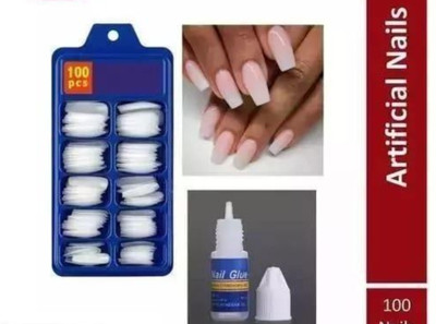 Glowsync Artificial Reusable Nails Set With Glue For Girls (Pack of 100 nails ) White(Pack of 100)