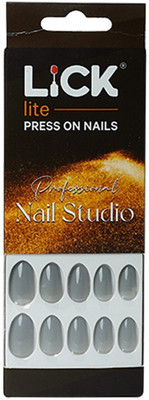 Lick - Press on Nails 24 Pcs Grey Oval Shape Artificial Reusable Acrylic Nails With Application Kit Greige(Pack of 24)