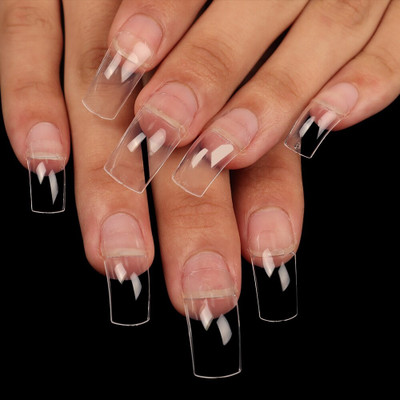 BLUEMERMAID Lightweight Transparent Nails, 100 Reusable Artificial Fake Nail With Glue TRANSPARENT(Pack of 100)
