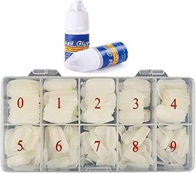 Scheibe 500 pcs High Quality White Nails and 2 pcs Nail Glue combo White(Pack of 500)