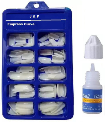 J & F Hinshitshu Professional Artificial Nails ( Pack of 100 ) With Glue white(Pack of 100)