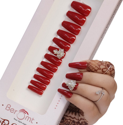 BEROMT FLOWERS CHARM FALSE NAILS - 17 RED(Pack of 12)