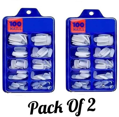 synonym beauty Artificial Nails Set of 100 Pcs (Pack Of 2) White(Pack of 100)