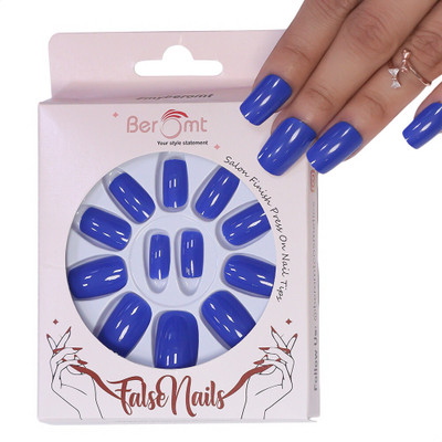 BEROMT PREMIUM GLOSSY NAILS - 373 Blue(Pack of 12)