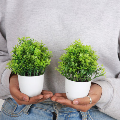 Ramarch set of 2 green plant quality product for decoration for home Bonsai Artificial Plant  with Pot(12 cm, Green)