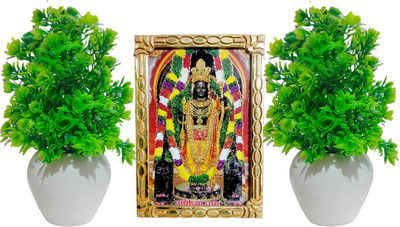 Show Style Shree Ram Ji Photo Frame with 2 Pots Green Flowers for Home Office temple Mandir Bonsai Wild Artificial Plant  with Pot(13 cm, Green)