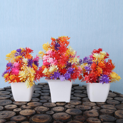 KanRaj Artificial bonsai wild mini rose set of 3 multicolor Bonsai Wild Artificial Plant  with Pot(17 cm, Multicolor)