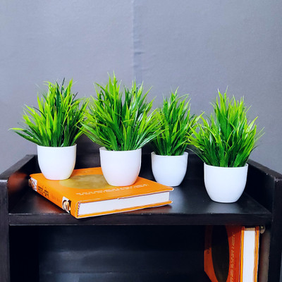 AFQ Artificial Plant, Flower and Shrubs Sets of 4 Pieces Bonsai Artificial Plant  with Pot(17 cm, Green)